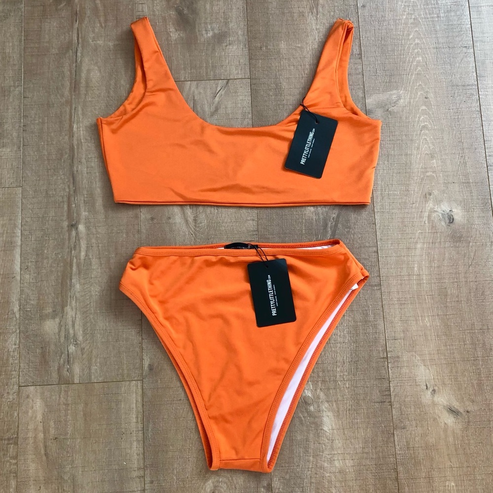 NWT Bikini by Pretty Little Thing 2-Piece Swimsuit in Adorable Orange Size 12 US